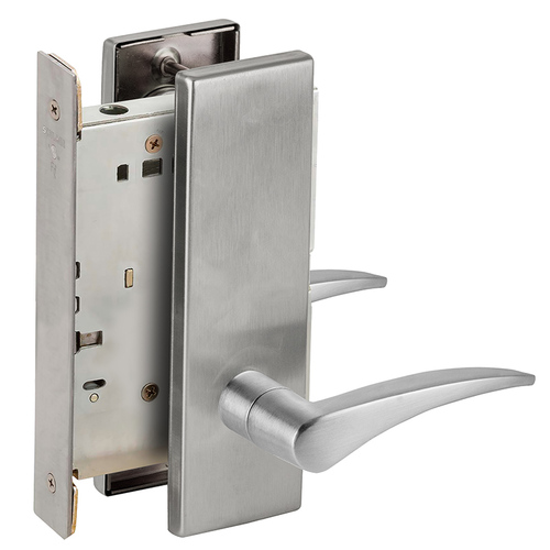 Full Dummy Mortise Trim with Lock Case with 12 Lever and N Escutcheon Right Hand Satin Chrome Finish