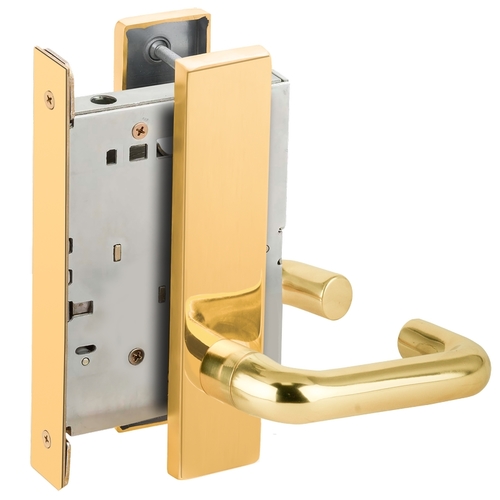 Full Dummy Mortise Trim with Lock Case with 03 Lever and L Escutcheon Bright Brass Finish