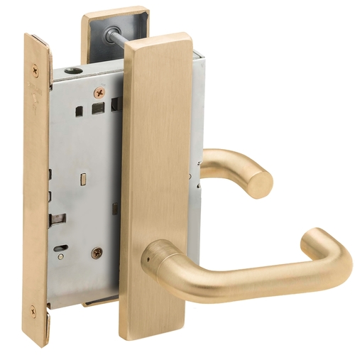 Full Dummy Mortise Trim with Lock Case with 03 Lever and L Escutcheon Satin Brass Finish