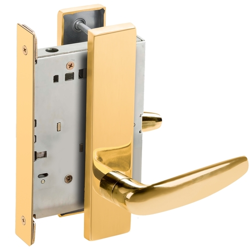 Full Dummy Mortise Trim with Lock Case with 07 Lever and L Escutcheon Bright Brass Finish