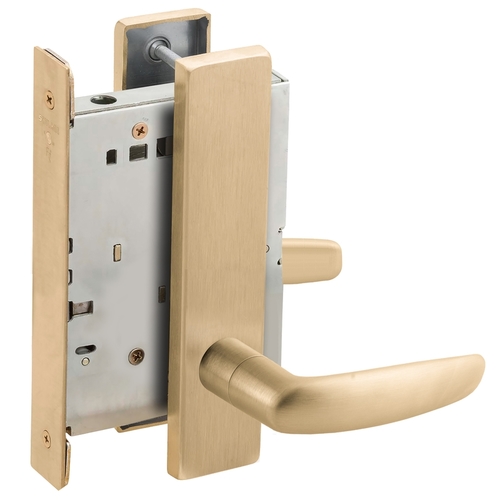 Full Dummy Mortise Trim with Lock Case with 07 Lever and L Escutcheon Satin Brass Finish