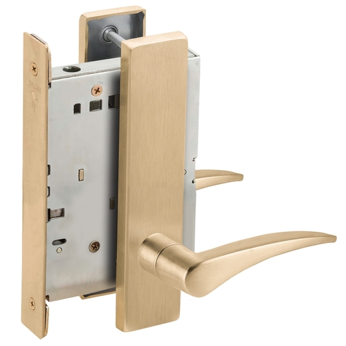 Full Dummy Mortise Trim with Lock Case with 12 Lever and L Escutcheon Right Hand Satin Bronze Finish