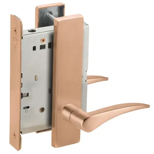 Full Dummy Mortise Trim with Lock Case with 12 Lever and L Escutcheon Left Hand Satin Bronze Finish