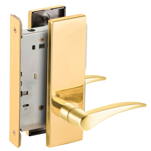 Full Dummy Mortise Trim with Lock Case with 12 Lever and N Escutcheon Left Hand Satin Bronze Finish Bright Brass