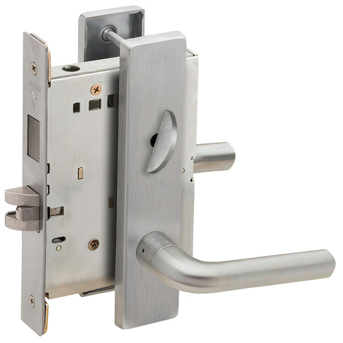 Privacy with Deadbolt Mortise Lock C Keyway with 02 Lever and L Escutcheon Satin Chrome Finish