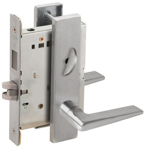 Privacy with Deadbolt Mortise Lock C Keyway with 05 Lever and L Escutcheon Satin Chrome Finish