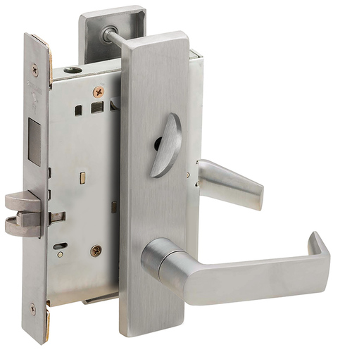 Privacy with Deadbolt Mortise Lock C Keyway with 06 Lever and L Escutcheon Satin Chrome Finish