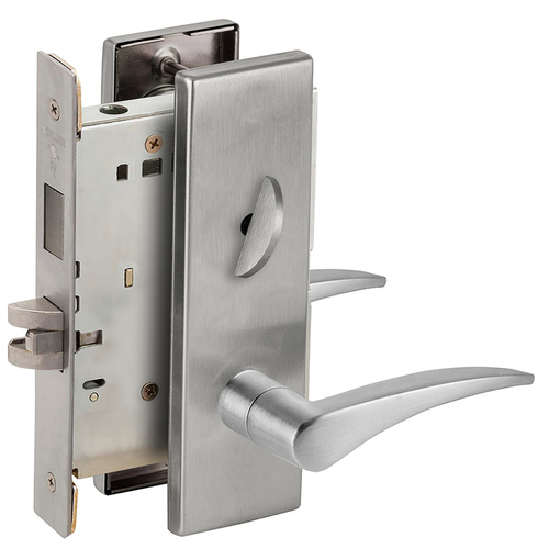 Privacy with Deadbolt Mortise Lock C Keyway with 12 Lever and N Escutcheon Right Hand Satin Chrome Finish