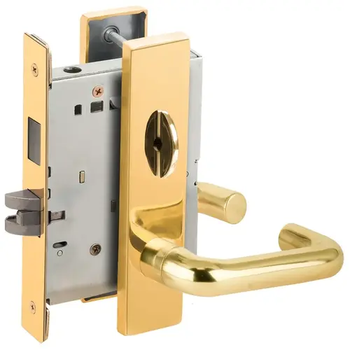 Privacy with Deadbolt Mortise Lock C Keyway with 03 Lever and L Escutcheon Bright Brass Finish