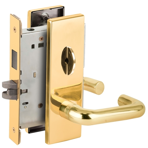 Privacy with Deadbolt Mortise Lock C Keyway with 03 Lever and N Escutcheon Bright Brass Finish