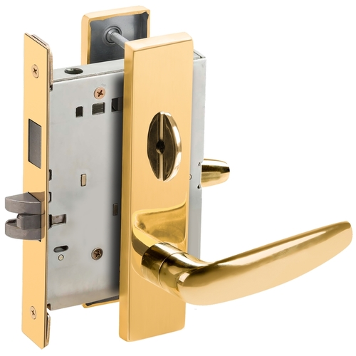 Privacy with Deadbolt Mortise Lock C Keyway with 07 Lever and L Escutcheon Bright Brass Finish