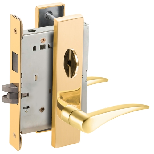 Privacy with Deadbolt Mortise Lock C Keyway with 12 Lever and L Escutcheon Left Hand Bright Brass Finish