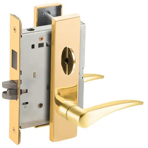 Privacy with Deadbolt Mortise Lock C Keyway with 12 Lever and L Escutcheon Right Hand Bright Brass Finish