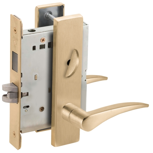 Privacy with Deadbolt Mortise Lock C Keyway with 12 Lever and L Escutcheon Right Hand Satin Brass Finish