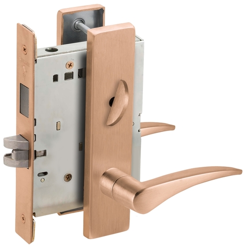 Privacy with Deadbolt Mortise Lock C Keyway with 12 Lever and L Escutcheon Right Hand Satin Bronze Finish