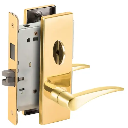 Privacy with Deadbolt Mortise Lock C Keyway with 12 Lever and N Escutcheon Right Hand Bright Brass Finish