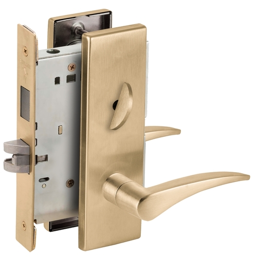 Privacy with Deadbolt Mortise Lock C Keyway with 12 Lever and N Escutcheon Right Hand Satin Brass Finish