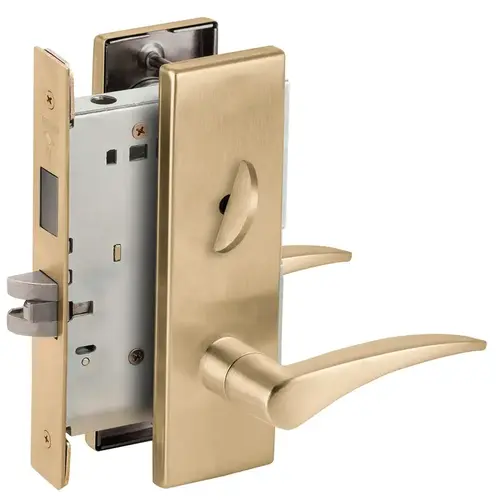 Privacy with Deadbolt Mortise Lock C Keyway with 12 Lever and N Escutcheon Left Hand Satin Brass Finish