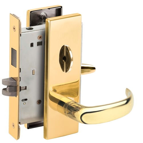 Privacy with Deadbolt Mortise Lock C Keyway with 17 Lever and N Escutcheon Bright Brass Finish