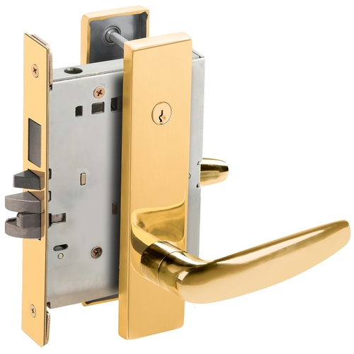 Left Hand Faculty Restroom Mortise Lock with Concealed Cylinder with 07 Lever and L Escutcheon Bright Brass Finish