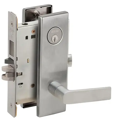 Faculty Restroom Mortise Lock C Keyway with 01 Lever and N Escutcheon Left Hand Satin Chrome Finish