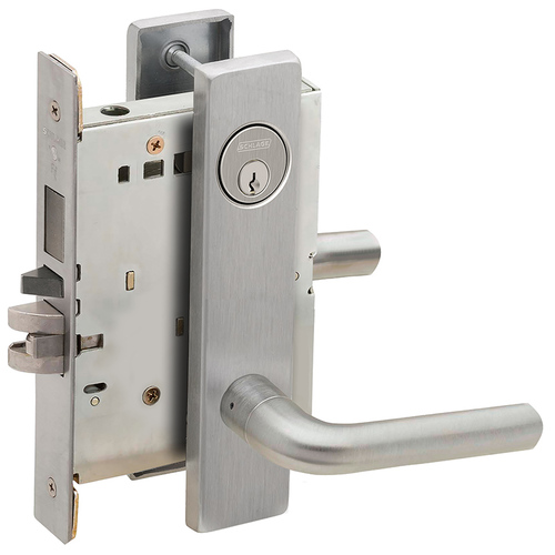 Faculty Restroom Mortise Lock C Keyway with 02 Lever and L Escutcheon Left Hand Satin Chrome Finish