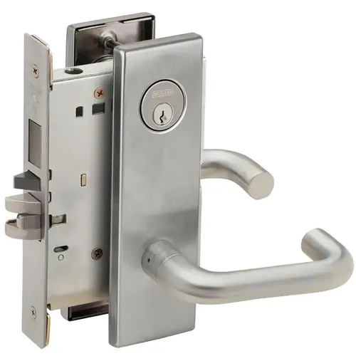 Faculty Restroom Mortise Lock C Keyway with 03 Lever and N Escutcheon Left Hand Satin Chrome Finish