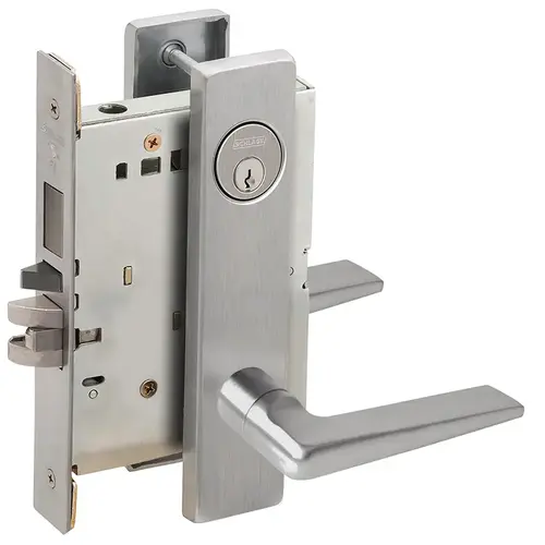 Faculty Restroom Mortise Lock C Keyway with 05 Lever and L Escutcheon Right Hand Satin Stainless Steel Finish