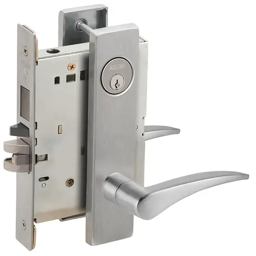 Vandlgard Entry / Office with Deadbolt Mortise Lock C Keyway with 12 Lever and L Escutcheon Right Hand Satin Chrome Finish