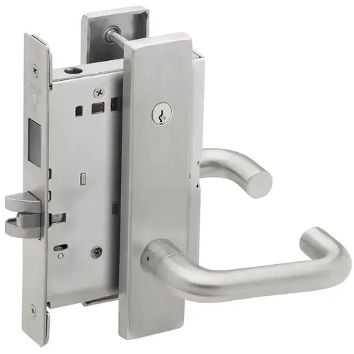 Dormitory / Bedroom Mortise Lock Concealed Cylinder C Keyway with 03 Lever and L Escutcheon Satin Chrome Finish