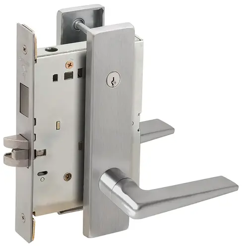 Dormitory / Bedroom Mortise Lock Concealed Cylinder C Keyway with 05 Lever and L Escutcheon Satin Chrome Finish