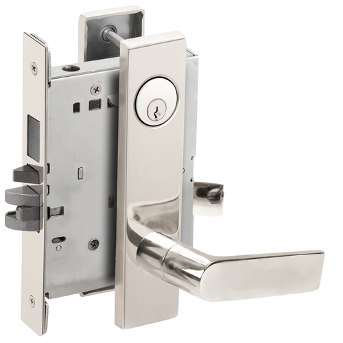 Left Hand Faculty Restroom Mortise Lock with C Keyway with 01 Lever and L Escutcheon Bright Stainless Steel Finish