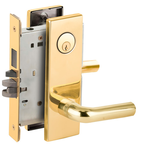 Storeroom with Deadbolt Mortise Lock with C Keyway with 02 Lever and N Escutcheon Bright Brass Finish