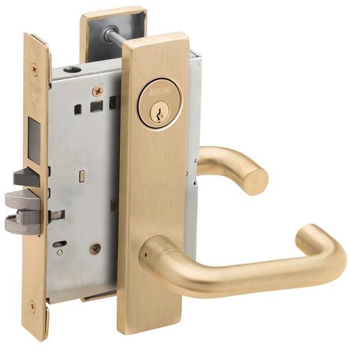 Faculty Restroom Mortise Lock C Keyway with 03 Lever and L Escutcheon Left Hand Satin Brass Finish