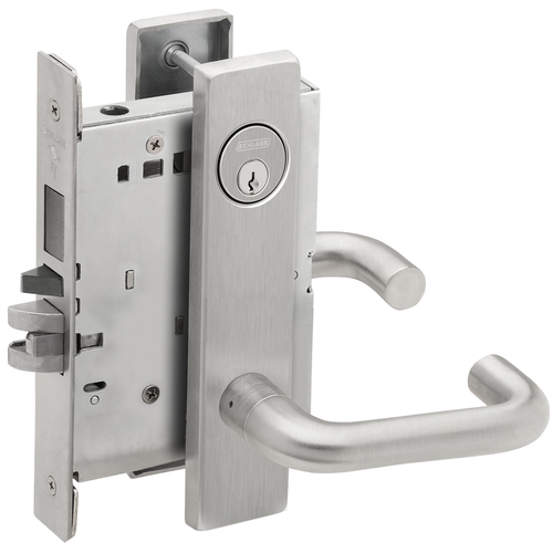 Faculty Restroom Mortise Lock C Keyway with 03 Lever and L Escutcheon Left Hand Satin Stainless Steel Finish