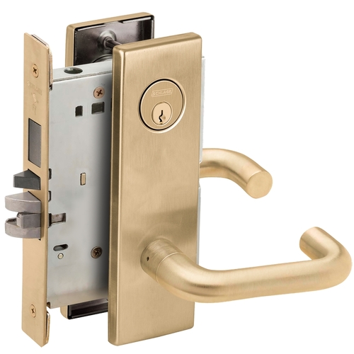 Faculty Restroom Mortise Lock C Keyway with 03 Lever and N Escutcheon Left Hand Satin Brass Finish