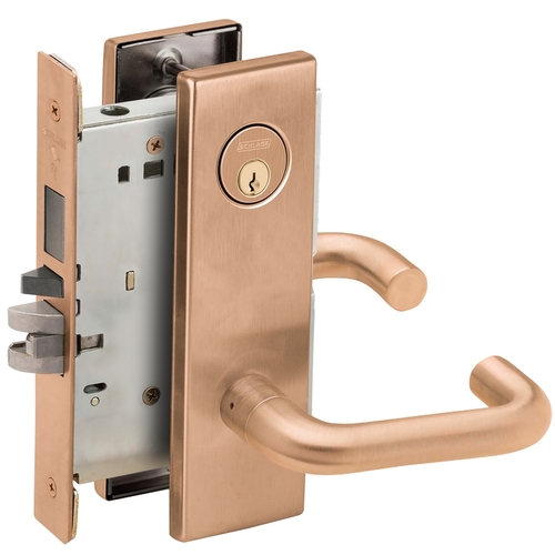 Faculty Restroom Mortise Lock C Keyway with 03 Lever and N Escutcheon Left Hand Satin Bronze Finish