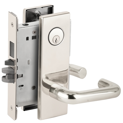 Faculty Restroom Mortise Lock C Keyway with 03 Lever and N Escutcheon Left Hand Bright Chrome Finish