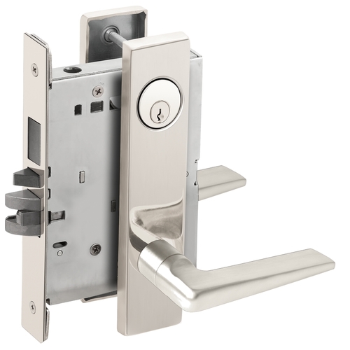 Storeroom with Deadbolt Mortise Lock with C Keyway with 05 Lever and L Escutcheon Bright Stainless Steel Finish