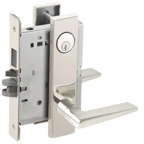 Faculty Restroom Mortise Lock C Keyway with 05 Lever and L Escutcheon Left Hand Bright Chrome Finish