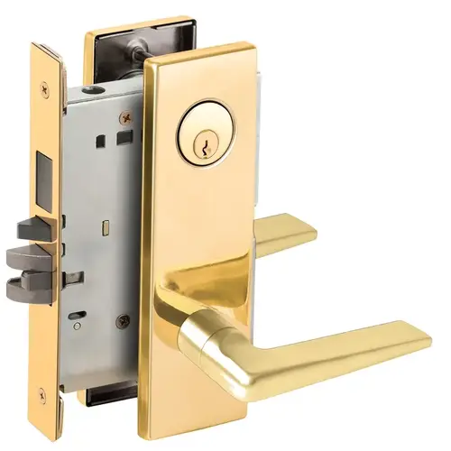 Right Hand Faculty Restroom Mortise Lock with C Keyway with 05 Lever and N Escutcheon Bright Brass Finish