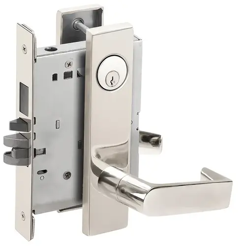 Storeroom with Deadbolt Mortise Lock with C Keyway with 06 Lever and L Escutcheon Bright Stainless Steel Finish