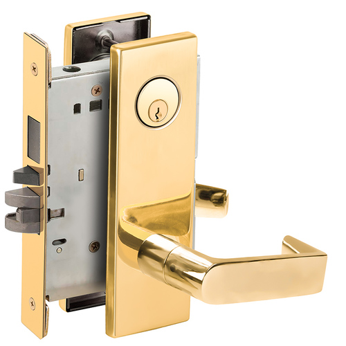 Faculty Restroom Mortise Lock C Keyway with 06 Lever and N Escutcheon Left Hand Bright Brass Finish