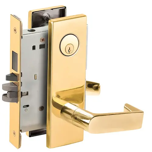 Faculty Restroom Mortise Lock C Keyway with 06 Lever and N Escutcheon Right Hand Bright Brass Finish