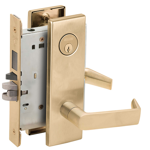 Faculty Restroom Mortise Lock C Keyway with 06 Lever and N Escutcheon Left Hand Satin Brass Finish