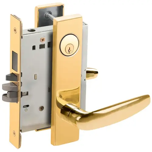 Faculty Restroom Mortise Lock C Keyway with 07 Lever and L Escutcheon Right Hand Bright Brass Finish