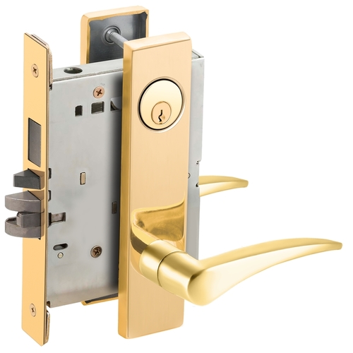 Faculty Restroom Mortise Lock C Keyway with 12 Lever and L Escutcheon Right Hand Bright Brass Finish