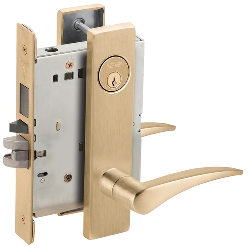 Faculty Restroom Mortise Lock C Keyway with 12 Lever and L Escutcheon Right Hand Satin Brass Finish