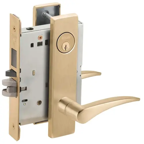 Faculty Restroom Mortise Lock C Keyway with 12 Lever and L Escutcheon Left Hand Satin Brass Finish