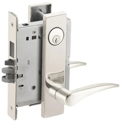 Entry / Office with Deadbolt Mortise Lock C Keyway with 12 Lever and L Escutcheon Right Hand Bright Chrome Finish